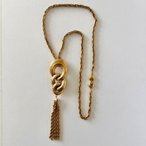 VINTAGE Monet Tassel Pendant Necklace 1960s Gold Plate